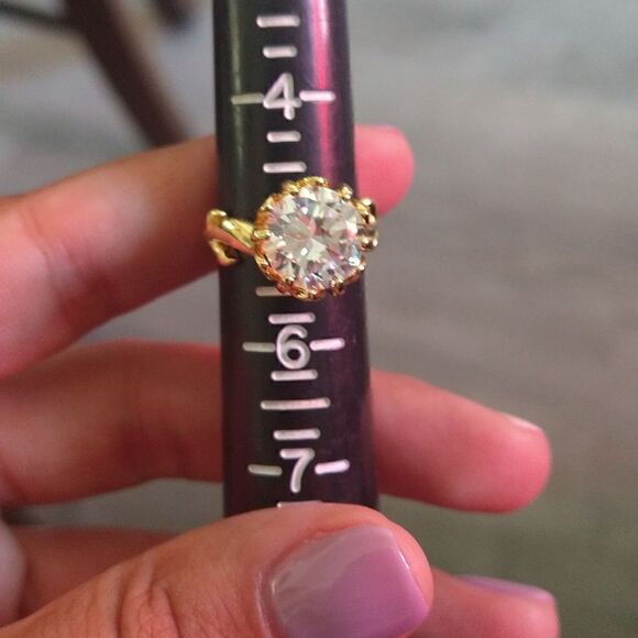 Fancy CZ Solitaire Ring Gold size 5 - Picture 5 of 5